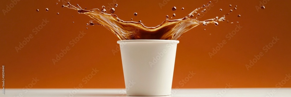 Poster dynamic coffee explosion in a cup capturing energy and vibrancy for a refreshing experience