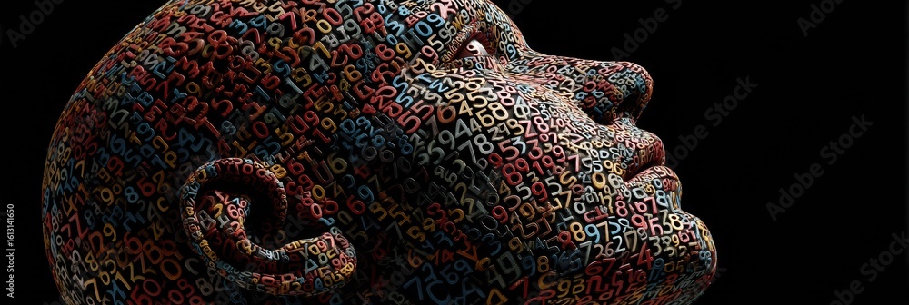 Poster human head profile formed with numbers and symbols showcasing a unique artistic expression of data a