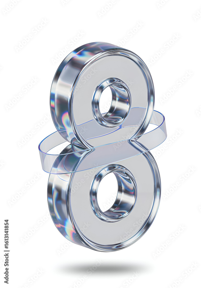Aufkleber abstract metallic number eight design with iridescent reflections. floating design element in isolat