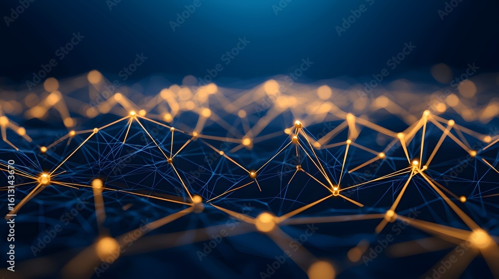 Poster the image shows a network of interconnected lines on a dark blue background; the points of connectio