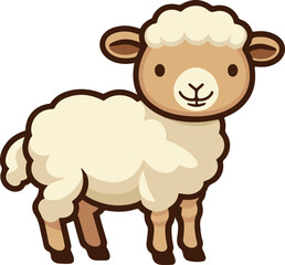 A cheerful cartoon lamb, standing, fluffy wool, smiling face.