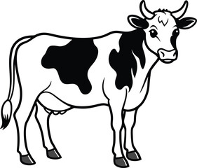 Fototapeta premium Black and white cartoon illustration of a Holstein cow standing cattle livestock