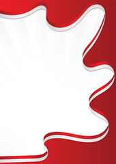 Red and White Wavy Ribbon Background with Sunburst Light Rays and Halftone Effect