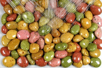 Colorful, glossy stones, wet, with translucent streams