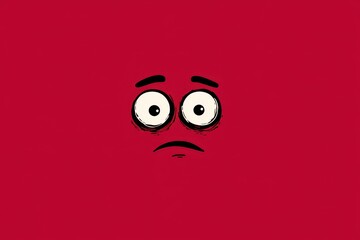 Fototapeta premium Schematic illustration of a surprised face showing fear on a vibrant red background with exaggerated facial features