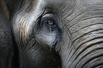Fototapeta premium Emotional moment captured in an elephant's eye highlighting vulnerability and empathy in wildlife