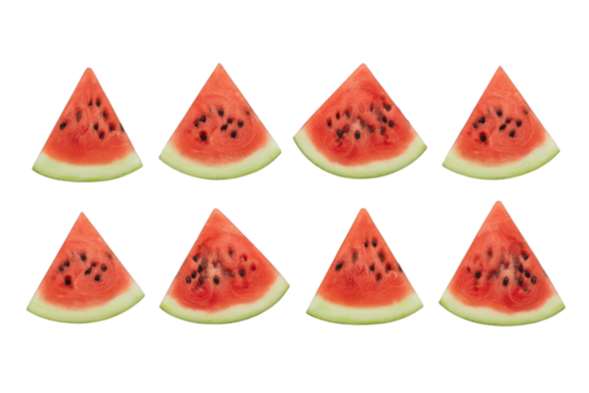 Eight triangular watermelon slices fruit green