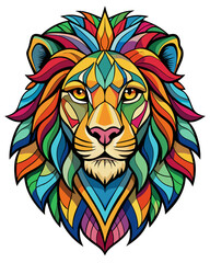 Lion , Stained Glass Style, ,street art ,rainbow color,white background