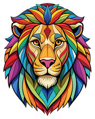 Lion , Stained Glass Style, ,street art ,rainbow color,white background