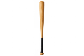Classic wooden baseball bat with black grip, isolated on a transparent background, ready for action