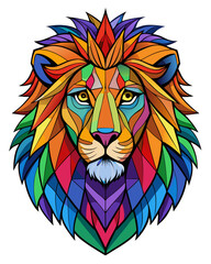 Lion , Stained Glass Style, ,street art ,rainbow color,white background