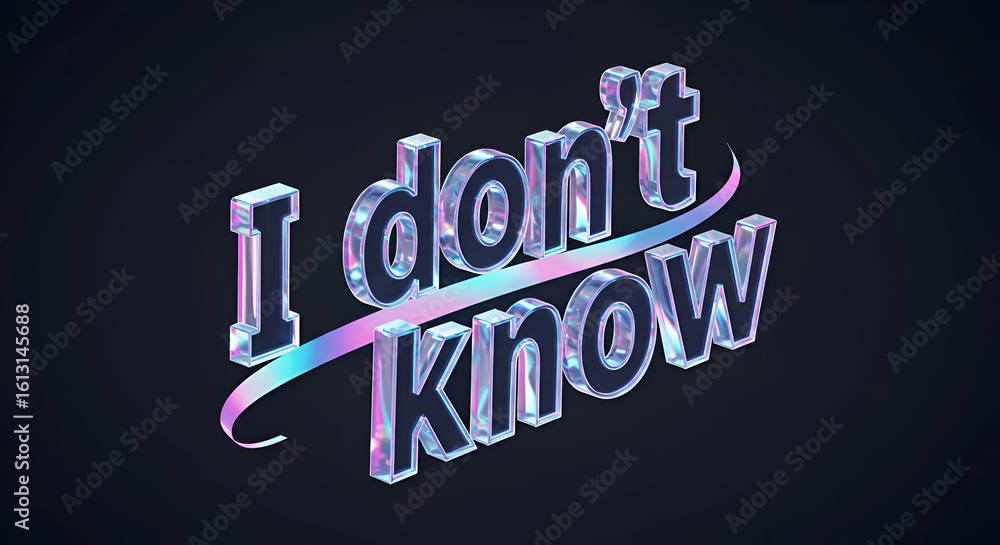 Poster i don't know text graphic with iridescent effect. abstract design with a dynamic element against a b