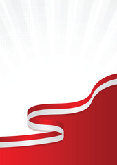Red and White Wavy Ribbon Background with Sunburst Light Rays and Halftone Effect