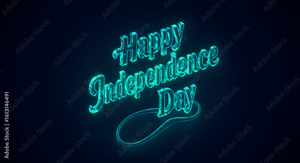 Aufkleber happy independence day graphic design in teal neon for digital use. stylish text effect with 3d rend