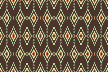 Thai Tribal Diamond Pixel Pattern &ndash; Seamless Traditional Fabric Design in Earth Tones