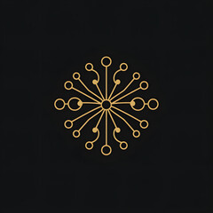 Golden Geometric Mandala on Black Background: Abstract, Elegant, Minimalist Design.