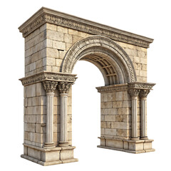 Obraz premium Magnificent ancient roman stone archway with detailed columns and intricate carvings isolated on transparent background