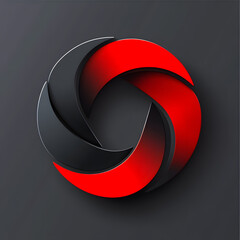 Abstract 3D Logo Design: Red and Black Swirl on Dark Background