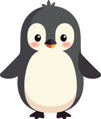 Cute cartoon penguin, standing, with large eyes and rosy cheeks.