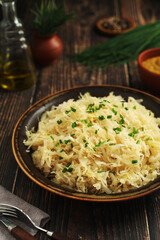 A bowl with traditional German Sauerkraut	