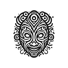 tribal mask with spiral energy, swirling outward lines