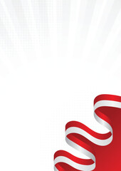 Red and White Wavy Ribbon Background with Sunburst Light Rays and Halftone Effect
