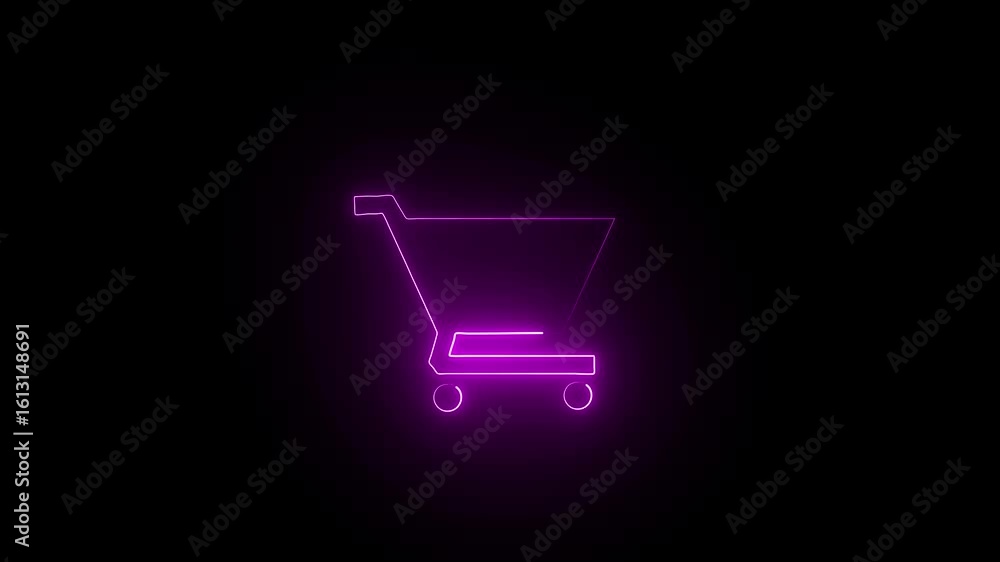 Poster shopping cart animated outline icon with alpha channel. shopping cart 4k motion design animation for