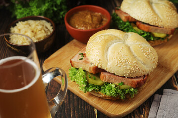 Leberkaessemmel sandwich - traditional fast food snack in Germany