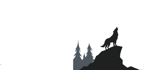 Wolf Howling Beneath Misty Forest Moon Silhouette © Maptahul