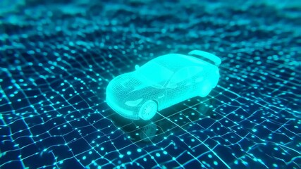 Digital car model on a glowing grid - Powered by Adobe