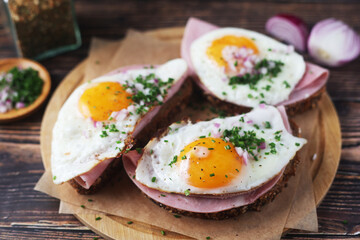 The Strammer Max sandwich, traditional dish in Germany Berlin and Saxon region	