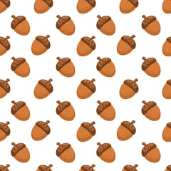 Seamless autumn pattern with yellow acorns.Cartoon vector background