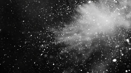Obraz premium Texture of rain and fog on a black background overlay effect, Abstract splashes of Rain and Snow Overlay Freeze motion of white particles on black background