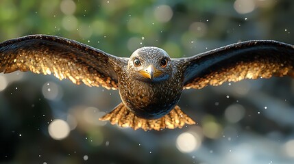 Bird Flying Close Up with Open Wings in Nature Background