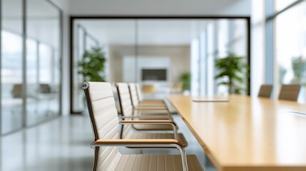 Meeting room setup for collaborative work modern office interior design bright atmosphere wide angle productivity focus