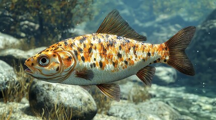 Swimming Fish in Clear Water with Rocky Bottom Underwater