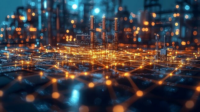 Futuristic city lights and interconnected network - Powered by Adobe