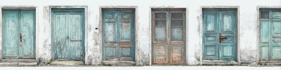 Aged teal doors on a weathered wall