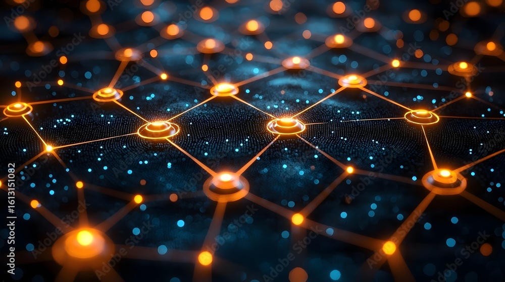 Poster glowing network of interconnected nodes and intelligent systems
