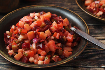 A bowl with traditional Rosolli salad, Finnish cuisine	