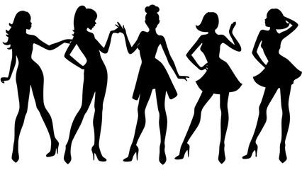Obraz premium Five women fashion models posing together silhouette vector illustration
