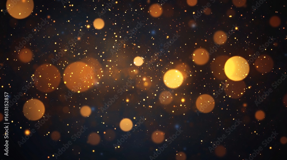 Poster enchanting abstract golden bokeh effects on mysterious background with shimmering radiance