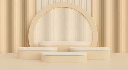 Beige podium, beige background for beauty products, fashion, cosmetics, popular perfumes, 3d rendering.