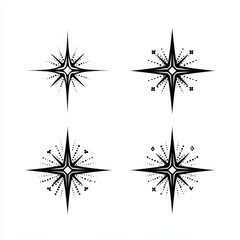 Decorative star designs featuring geometric shapes and patterns in black on a white background for art and design use