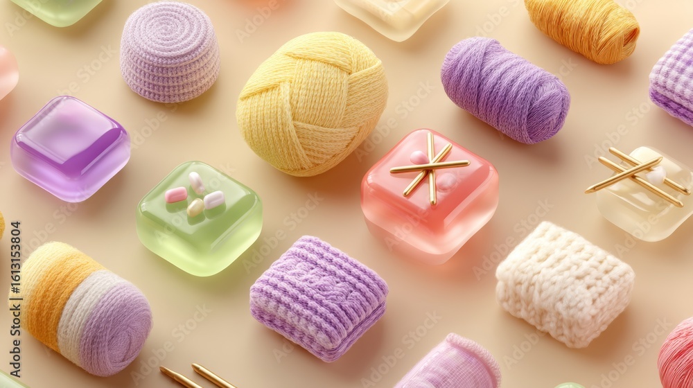 Poster a colorful assortment of candy and other items are arranged in a pattern on a table. the candy inclu