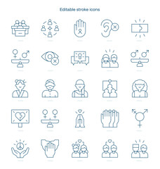 Diversity Inclusion stroke icon. Diversity Inclusion line icon set. editable stroke icon pack
