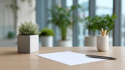 Creative workspace setup modern office desk arrangement indoor environment close-up view productivity concept