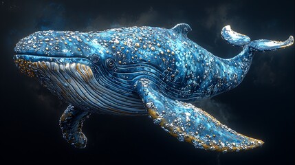 Majestic Whale Swimming in Dark Blue Ocean with Texture