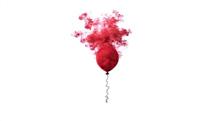 Red balloon bursting in a cloud of crimson smoke