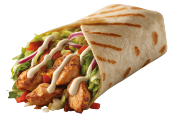 Grilled chicken wrap with fresh vegetables and creamy sauce